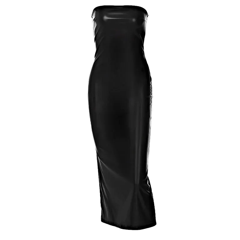 Amozae-Christmas Outfits New Year's Eve Dress Night Out Club Dresses cute winter outfits Neala Leather Maxi Dress