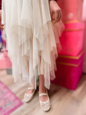 Anna Beige Lined Tiered Mesh Skirt