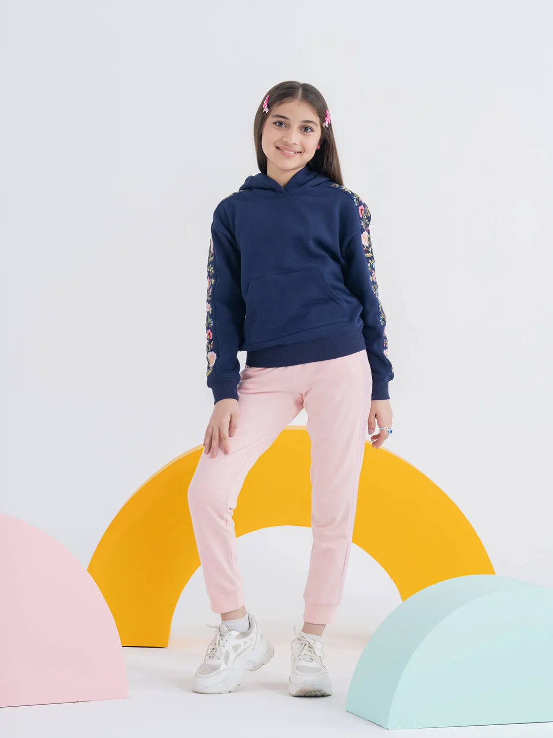 Beautiful Pink Embroidered Girls' Joggers