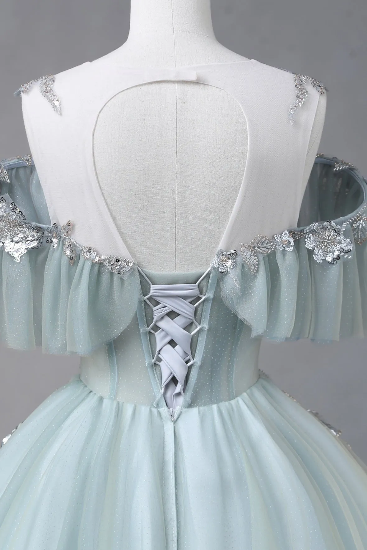 Beautiful Tulle Sequins Long Prom Dress, A-Line Off the Shoulder Party Dress