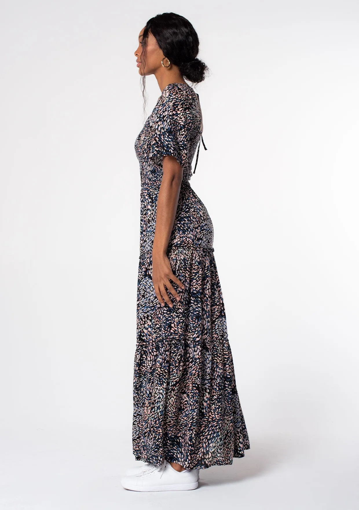 Boho Spring Printed Smocked Maxi Dress