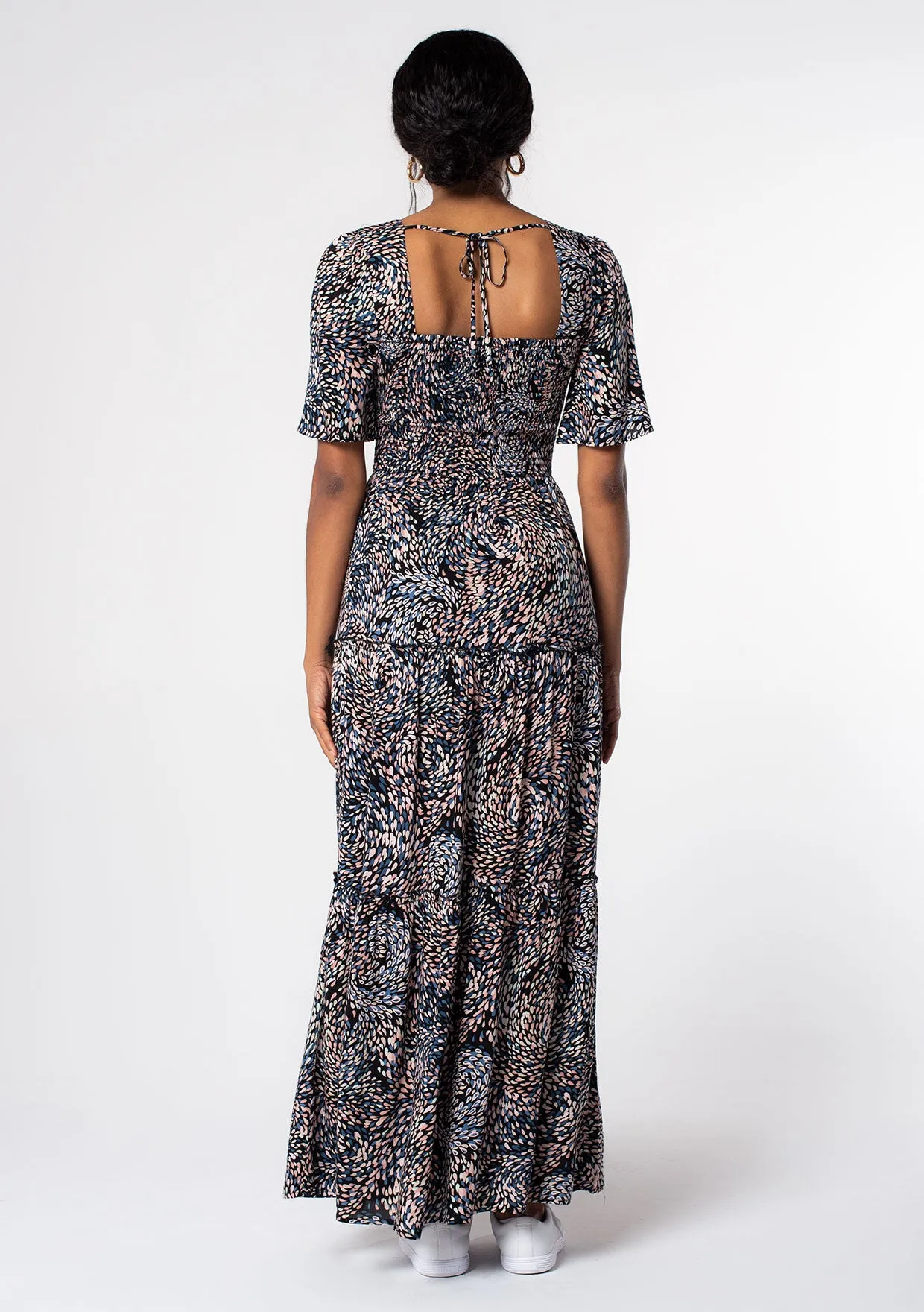 Boho Spring Printed Smocked Maxi Dress
