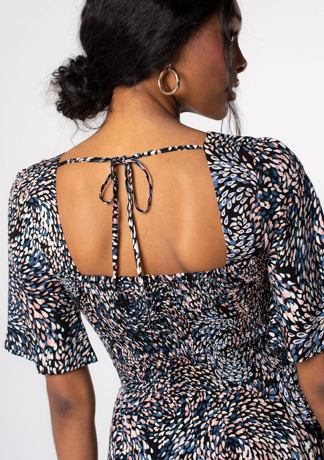 Boho Spring Printed Smocked Maxi Dress