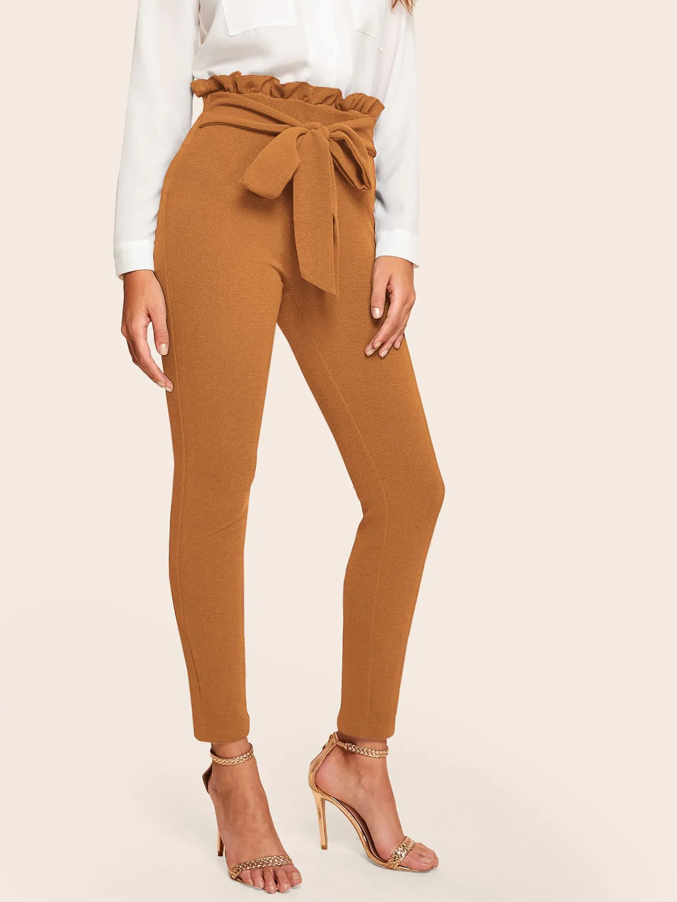 Casual Plain Knot Natural Women Pants