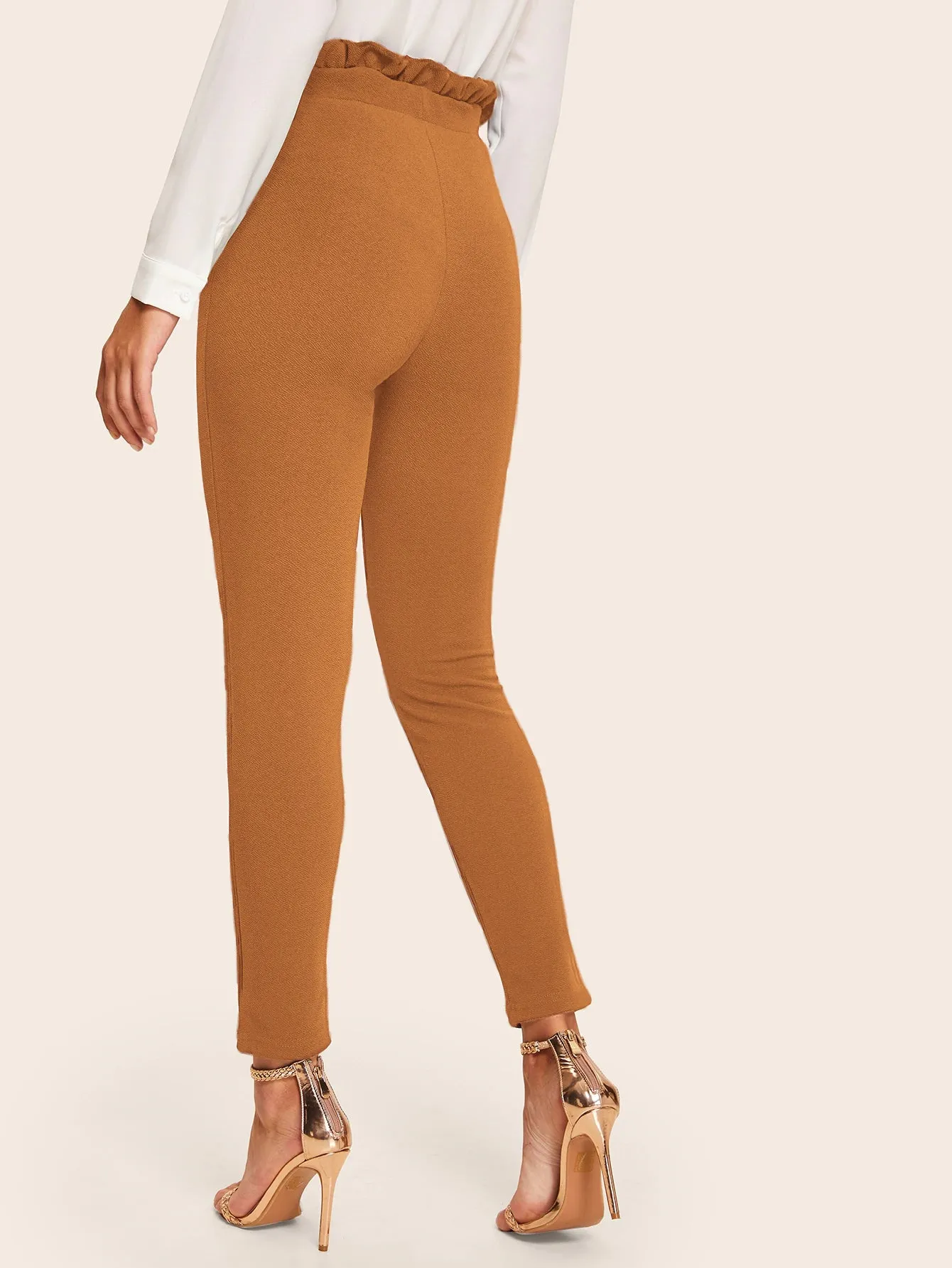 Casual Plain Knot Natural Women Pants