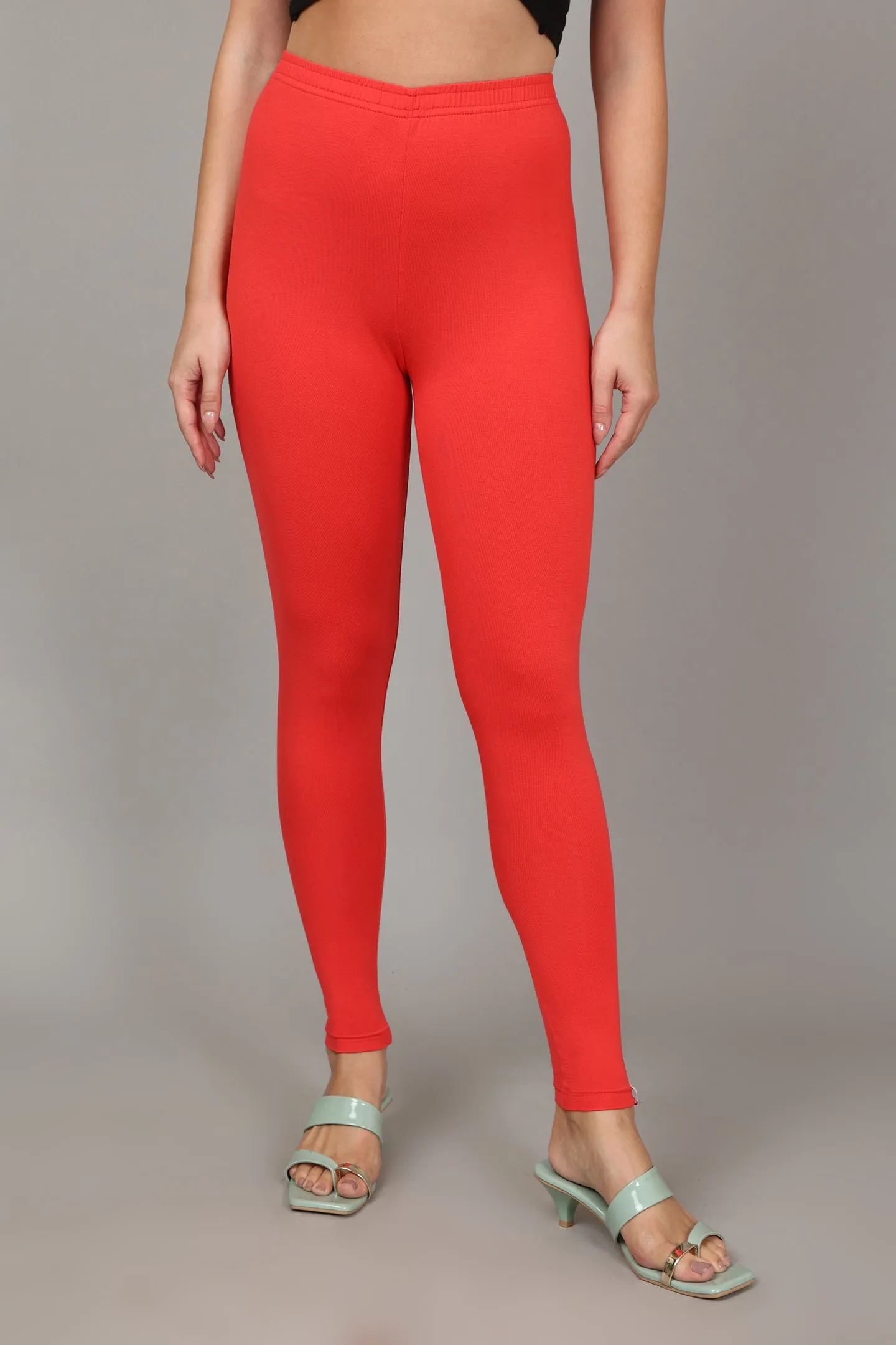 COTTON ANKLE LEGGINGS - CORAL