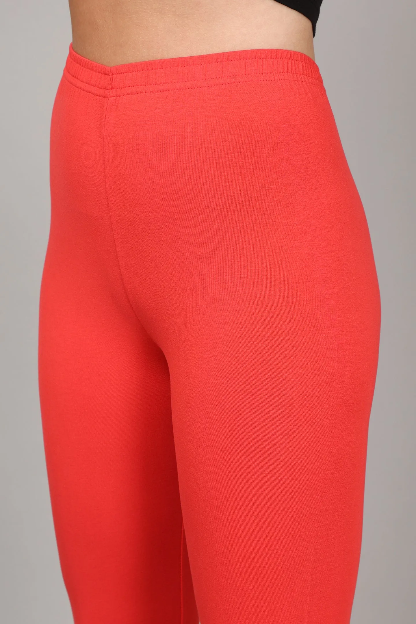 COTTON ANKLE LEGGINGS - CORAL