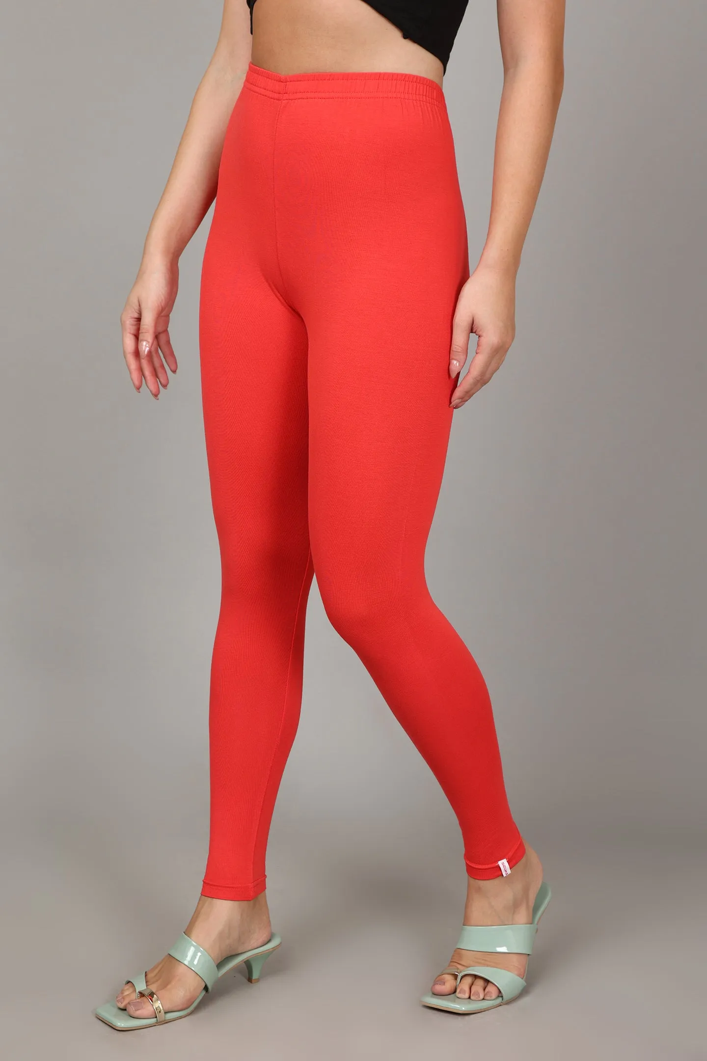 COTTON ANKLE LEGGINGS - CORAL