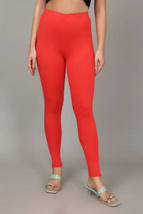 COTTON ANKLE LEGGINGS - CORAL