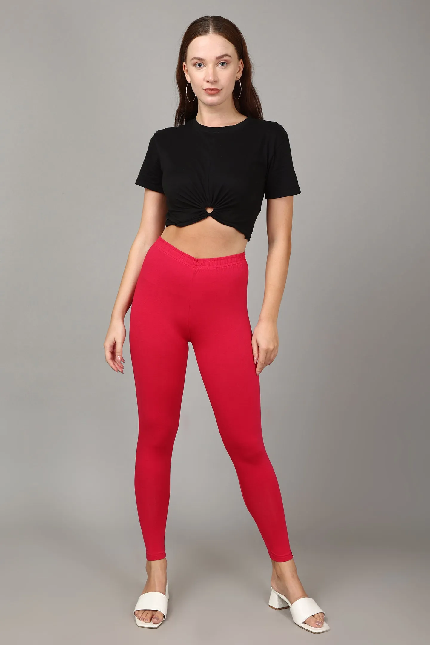 COTTON ANKLE LEGGINGS - FUSHIA
