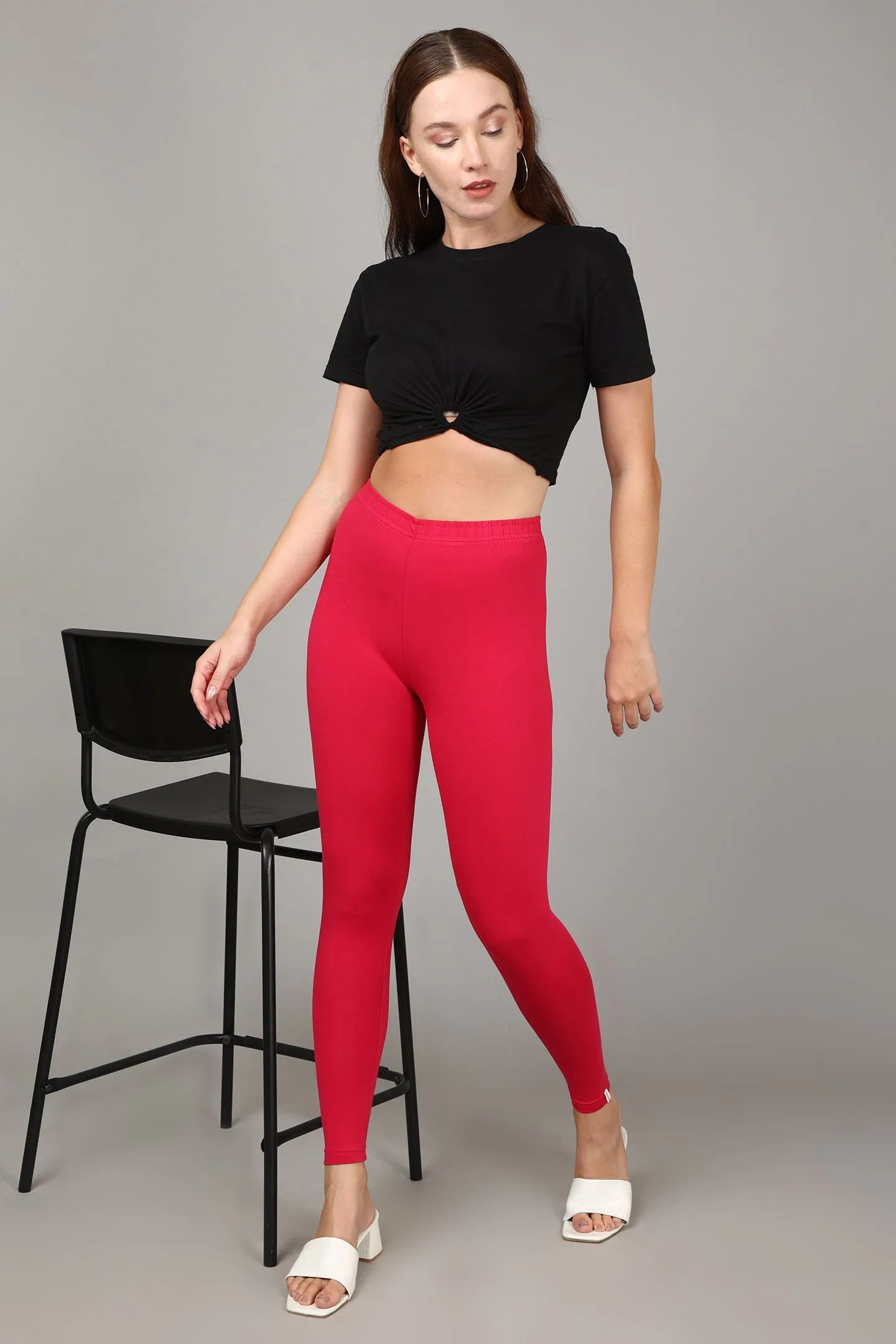 COTTON ANKLE LEGGINGS - FUSHIA