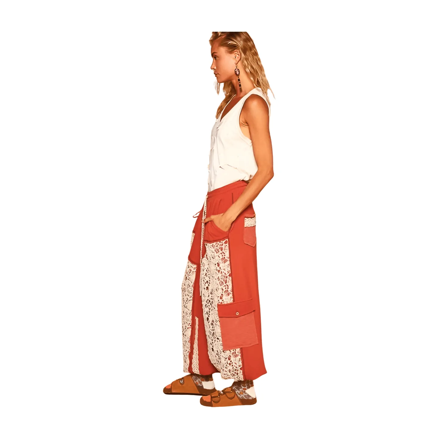 Crochet Mix Solid Pattern Thermal Bottom - Burnt Sienna