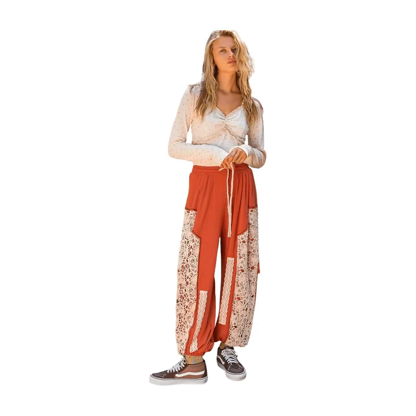 Crochet Mix Solid Pattern Thermal Bottom - Burnt Sienna