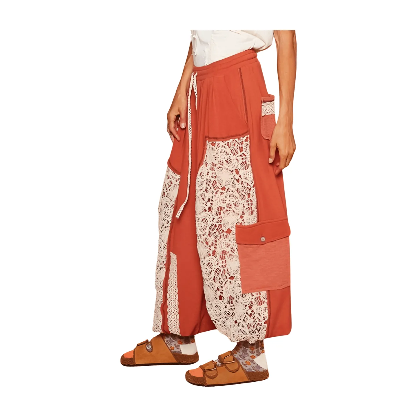 Crochet Mix Solid Pattern Thermal Bottom - Burnt Sienna