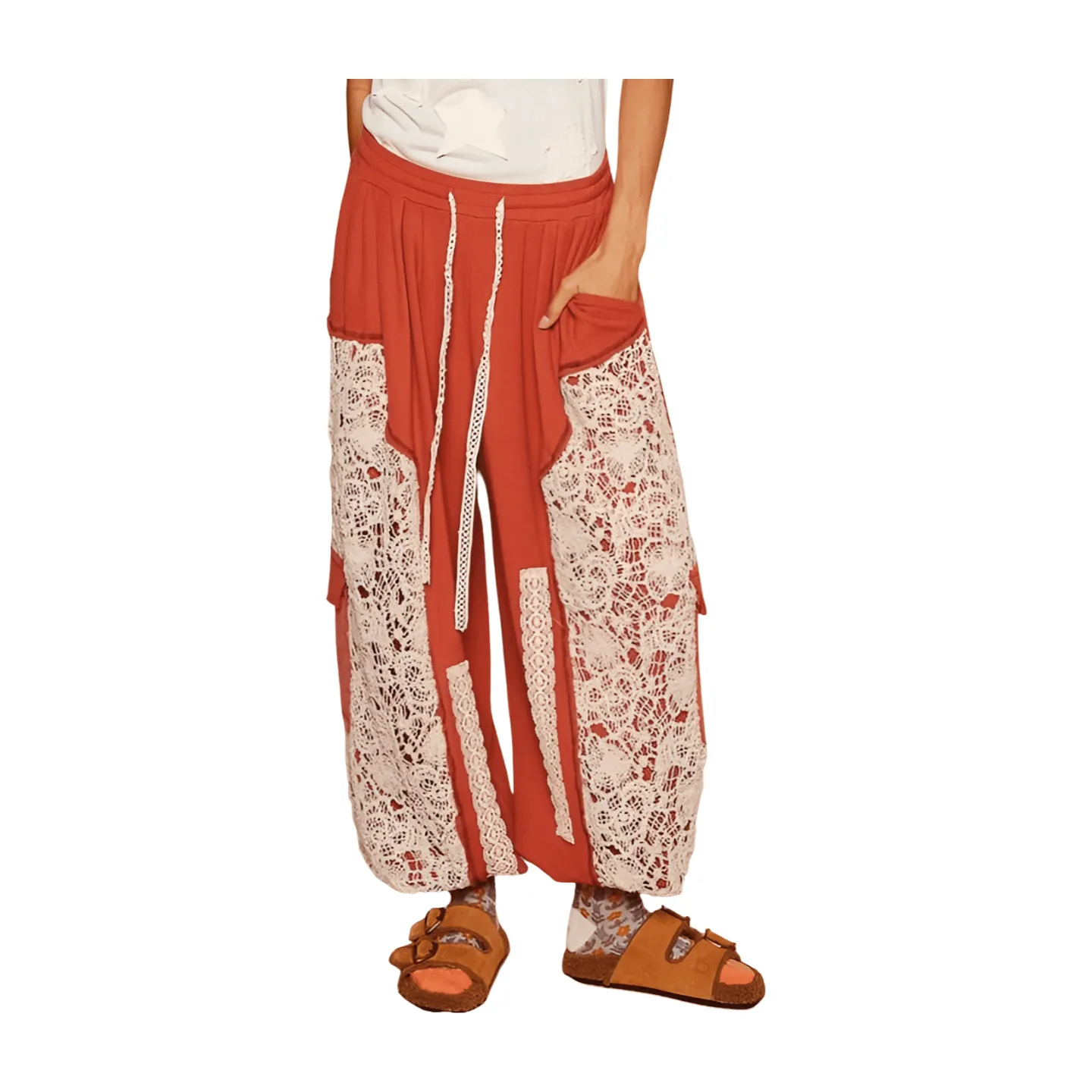 Crochet Mix Solid Pattern Thermal Bottom - Burnt Sienna