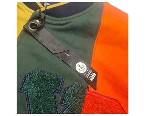 DEMME SUN SHINE RETRO BASEBALL QUILTED VARSITY JACKET IN MULTI COLOR