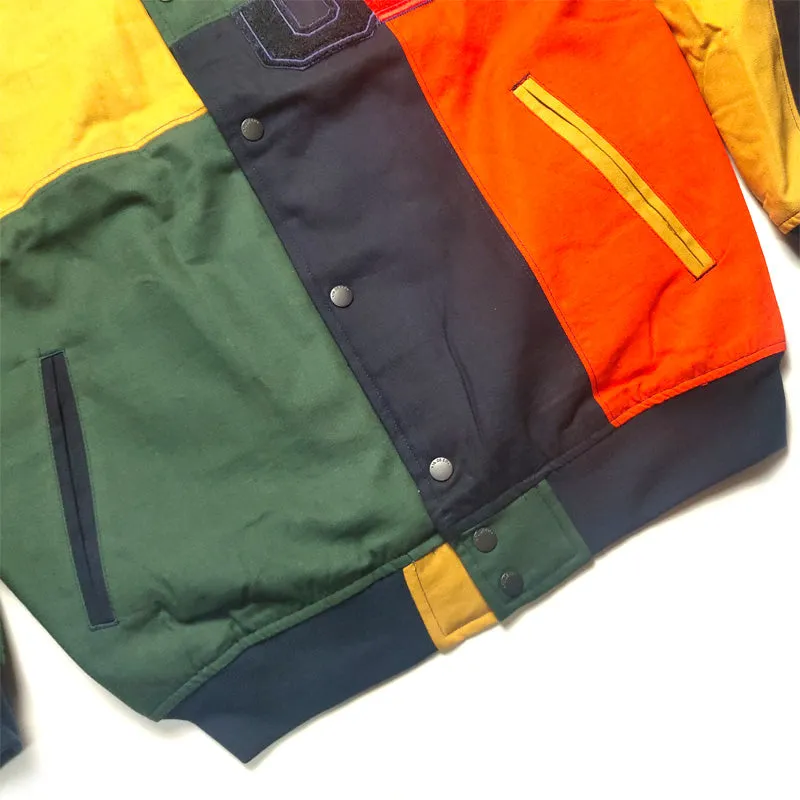 DEMME SUN SHINE RETRO BASEBALL QUILTED VARSITY JACKET IN MULTI COLOR