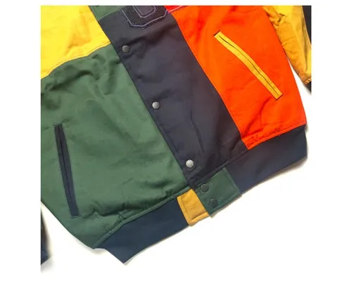 DEMME SUN SHINE RETRO BASEBALL QUILTED VARSITY JACKET IN MULTI COLOR