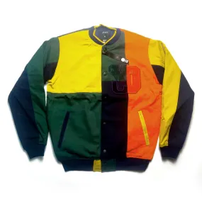 DEMME SUN SHINE RETRO BASEBALL QUILTED VARSITY JACKET IN MULTI COLOR