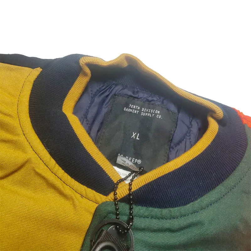 DEMME SUN SHINE RETRO BASEBALL QUILTED VARSITY JACKET IN MULTI COLOR