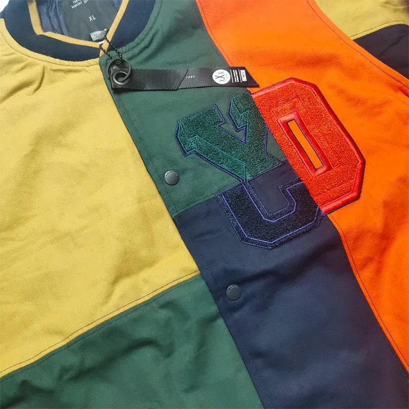 DEMME SUN SHINE RETRO BASEBALL QUILTED VARSITY JACKET IN MULTI COLOR