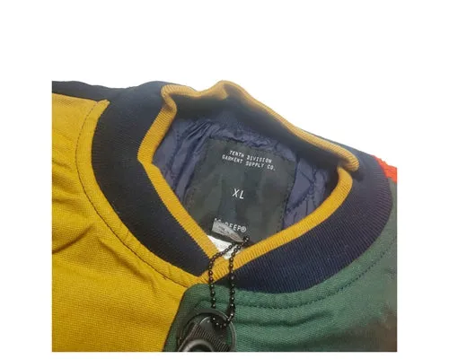 DEMME SUN SHINE RETRO BASEBALL QUILTED VARSITY JACKET IN MULTI COLOR