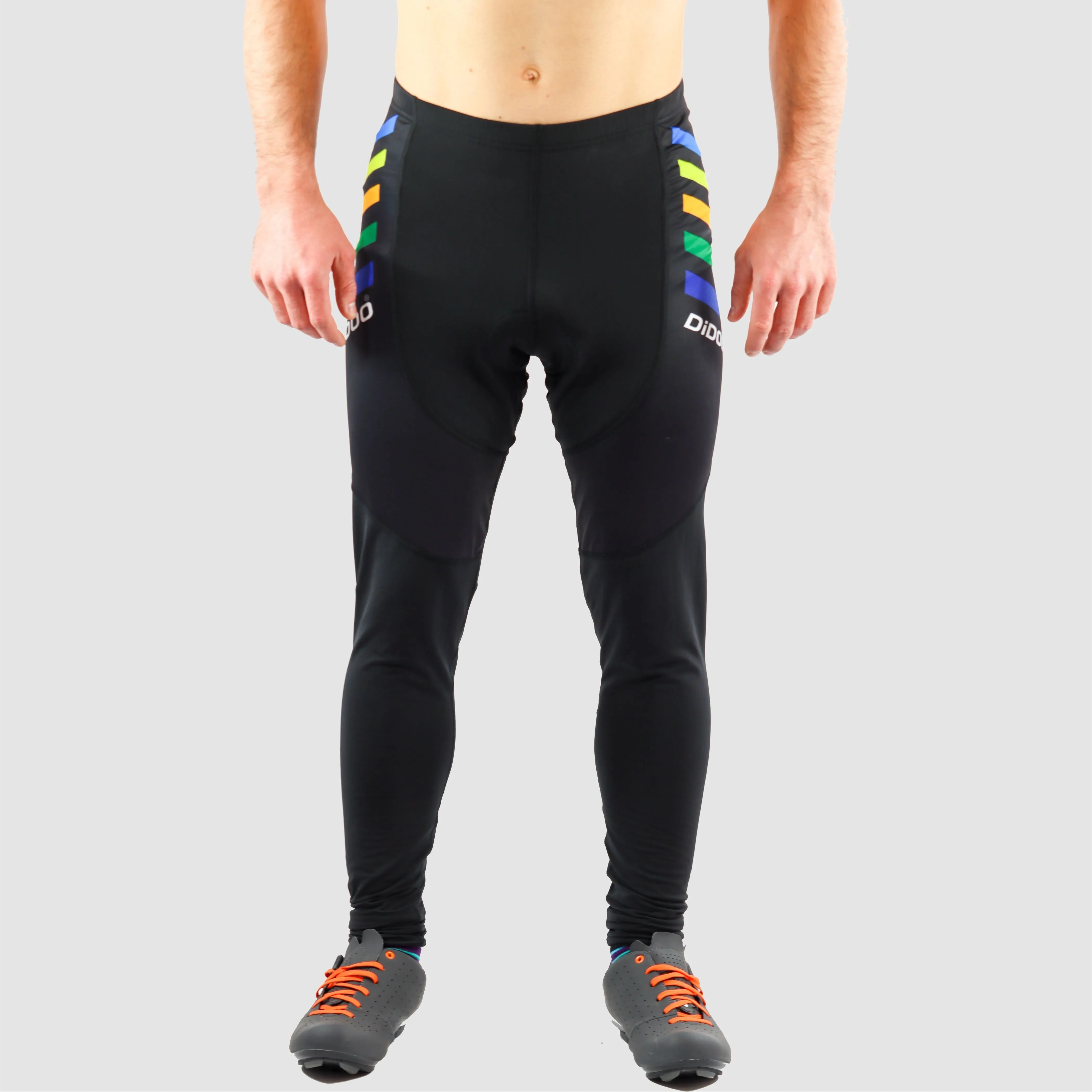 DiDoo Men's Pro Cycling Pants with padding Black and Multi Colour Strips