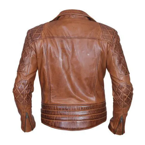 Distressed sandwash biker leather jacket