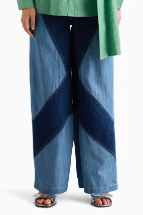 Dual Denim Flared Pants