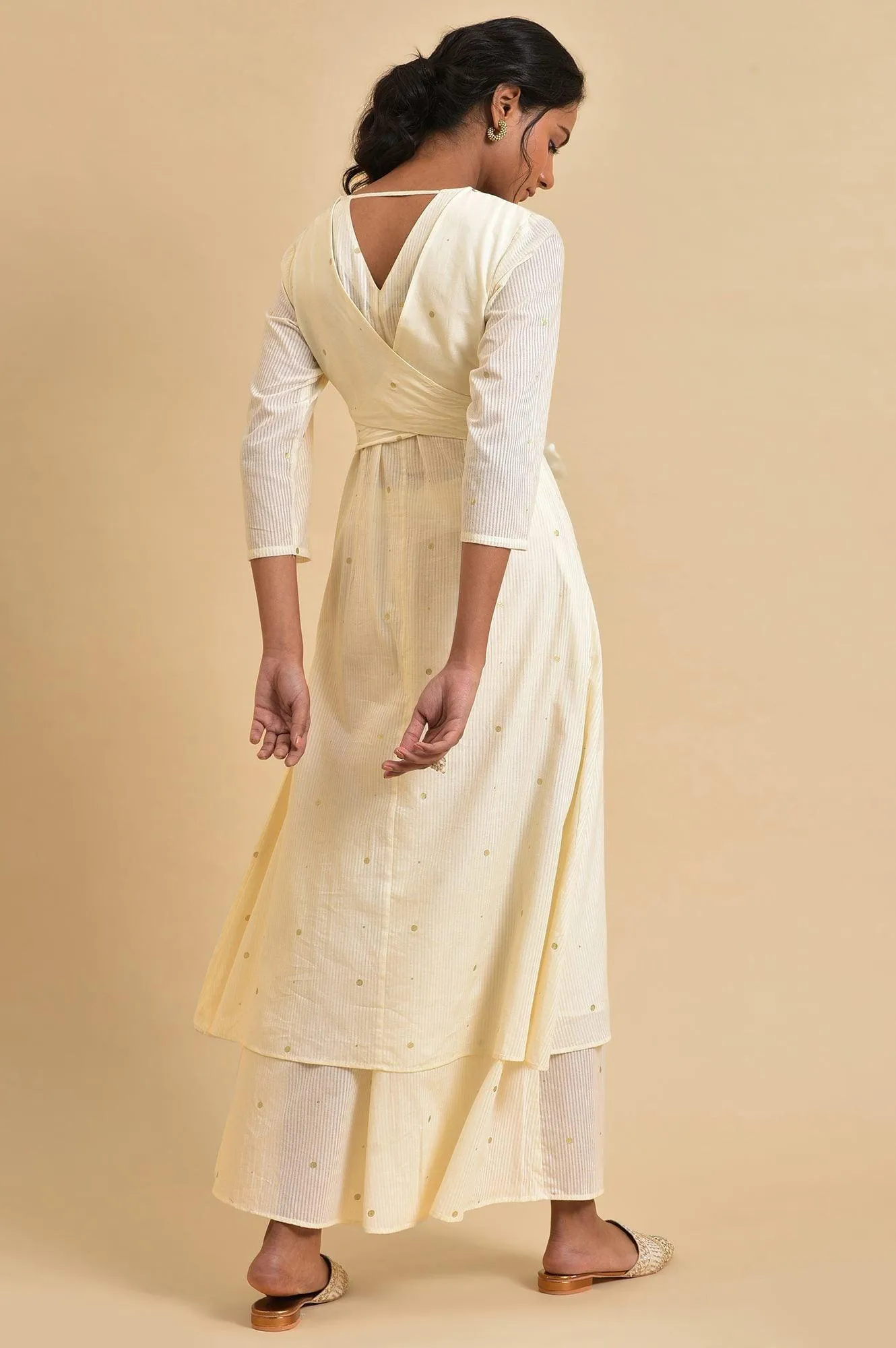 Ecru Gold Polka Dot Print kurta Co-Ord Set