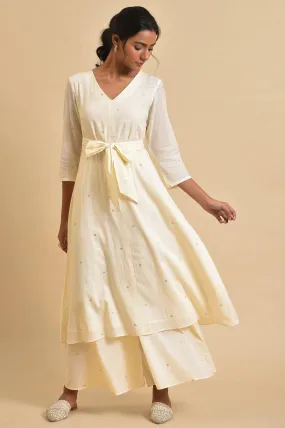 Ecru Gold Polka Dot Print kurta Co-Ord Set