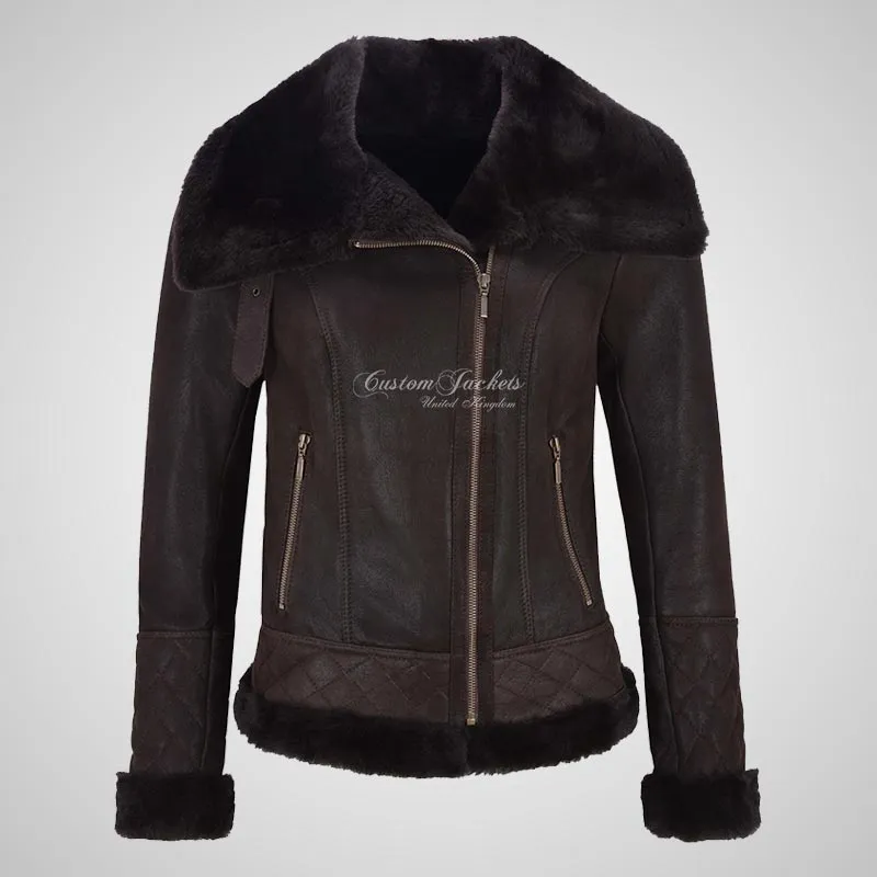 ELLERDALE Women Sheepskin Aviator Jacket Dark Berry