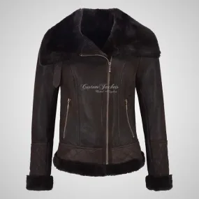 ELLERDALE Women Sheepskin Aviator Jacket Dark Berry