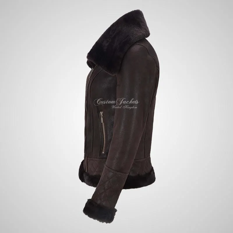 ELLERDALE Women Sheepskin Aviator Jacket Dark Berry