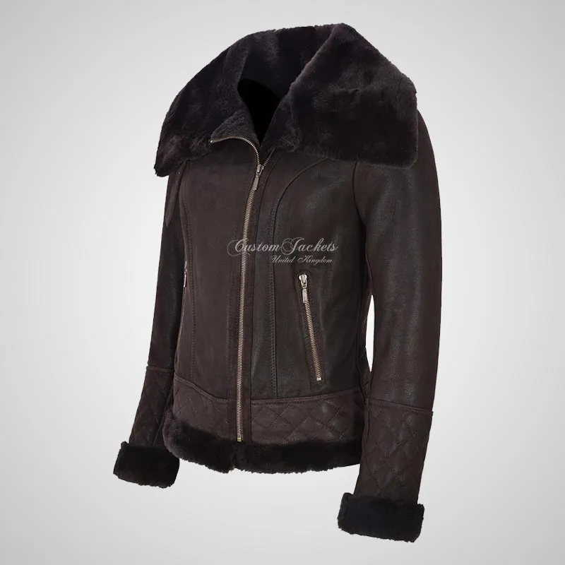 ELLERDALE Women Sheepskin Aviator Jacket Dark Berry