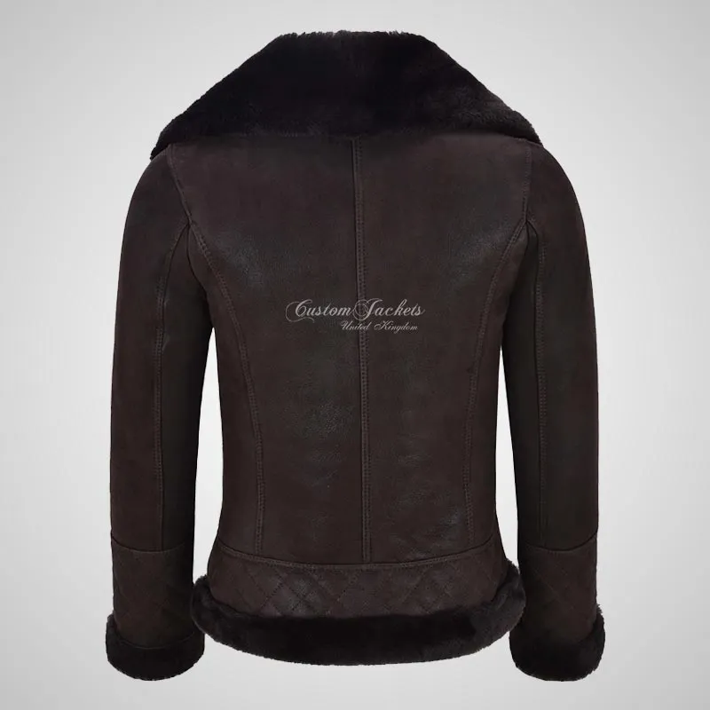 ELLERDALE Women Sheepskin Aviator Jacket Dark Berry