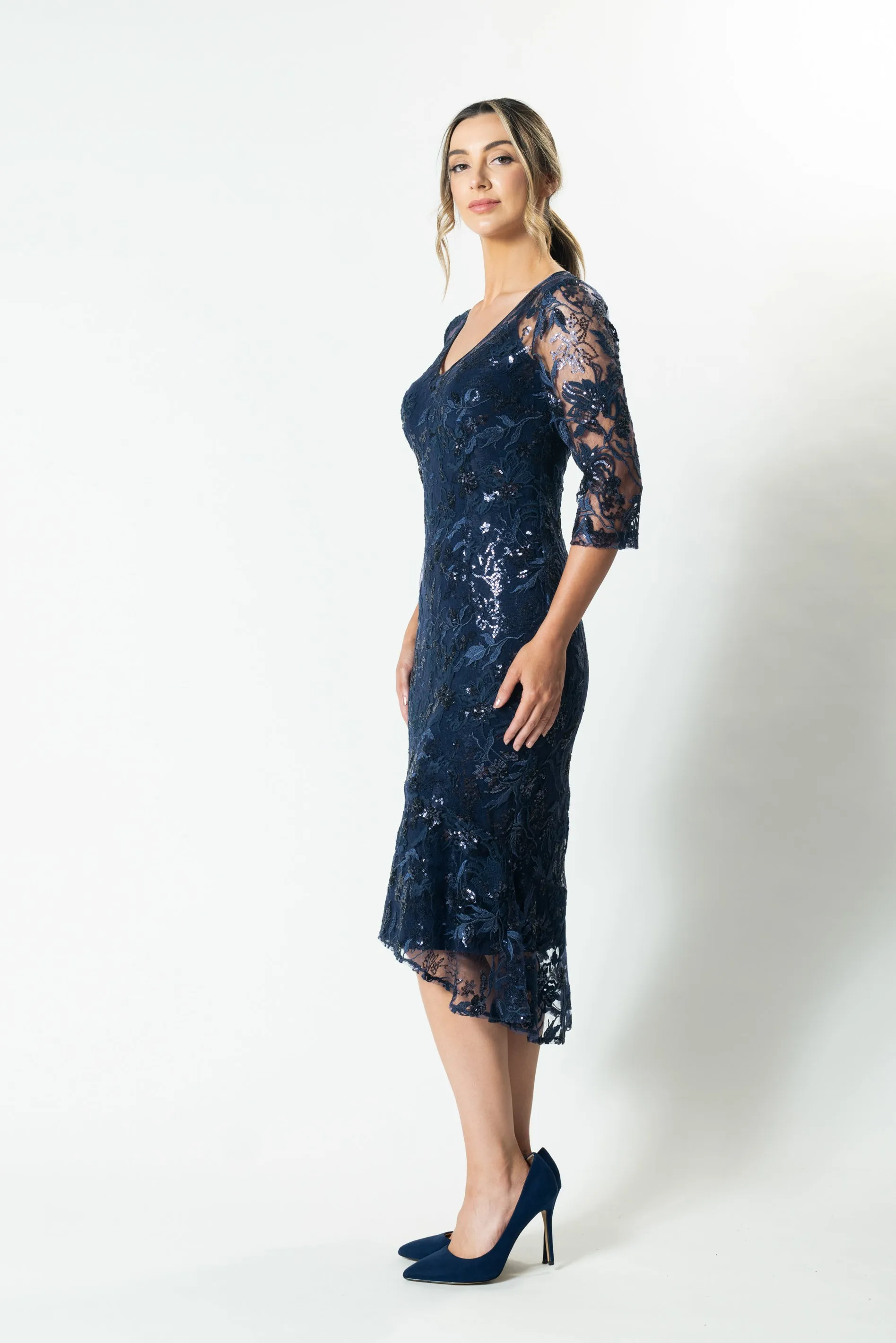 EVA 3/4 Sleeve Flute Hem Cocktail Dress
