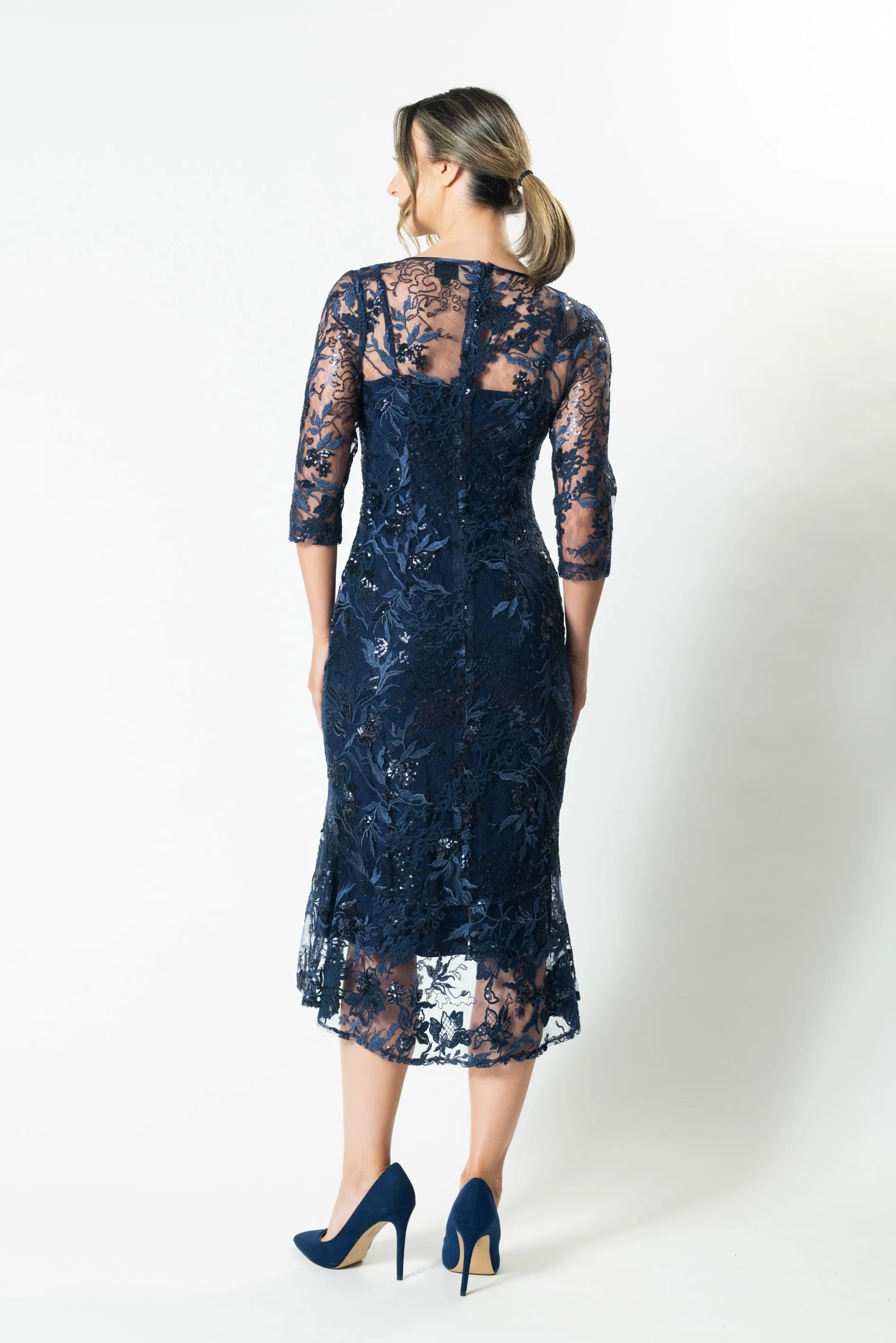 EVA 3/4 Sleeve Flute Hem Cocktail Dress