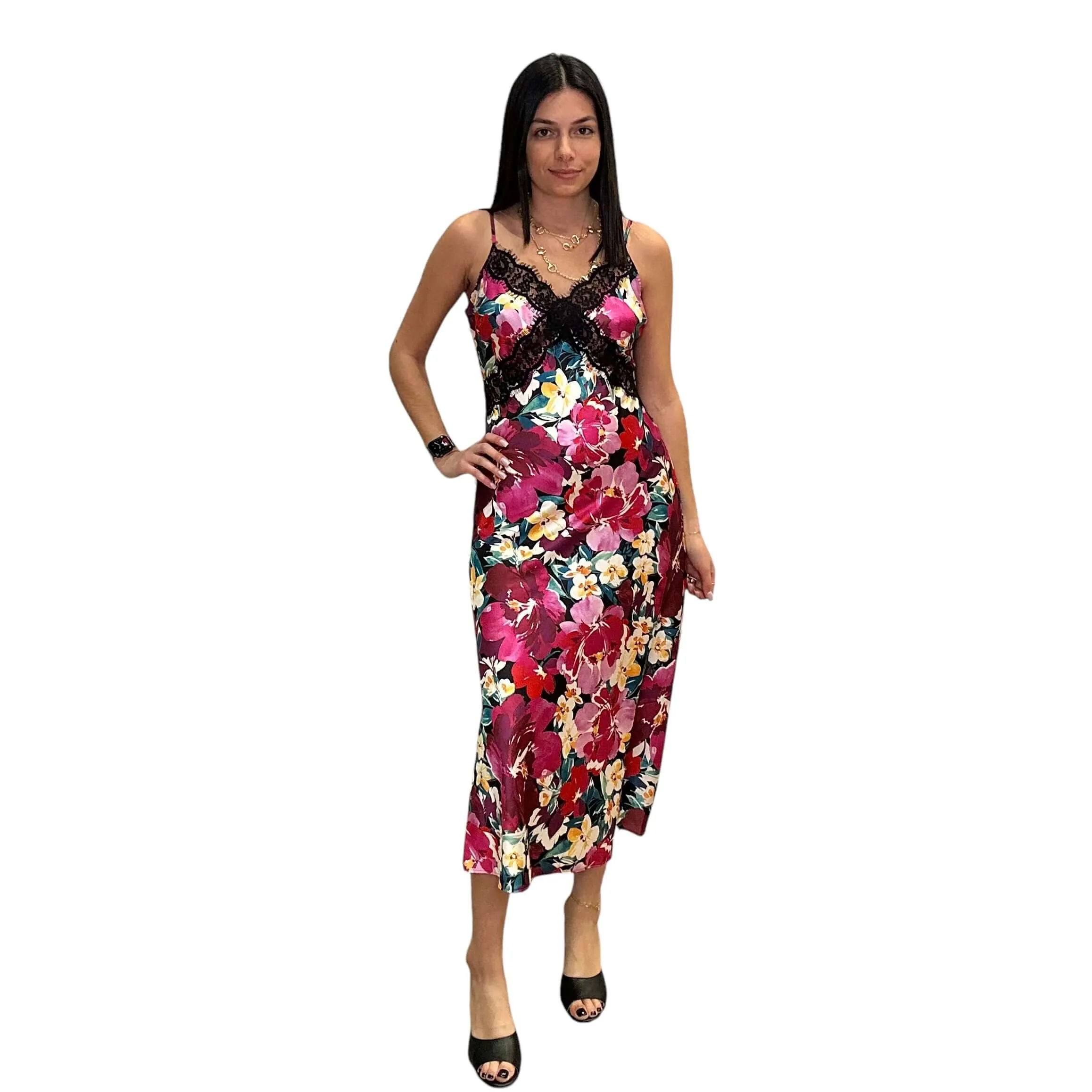 Floral Lace Midi Dress - Radiant Orchid