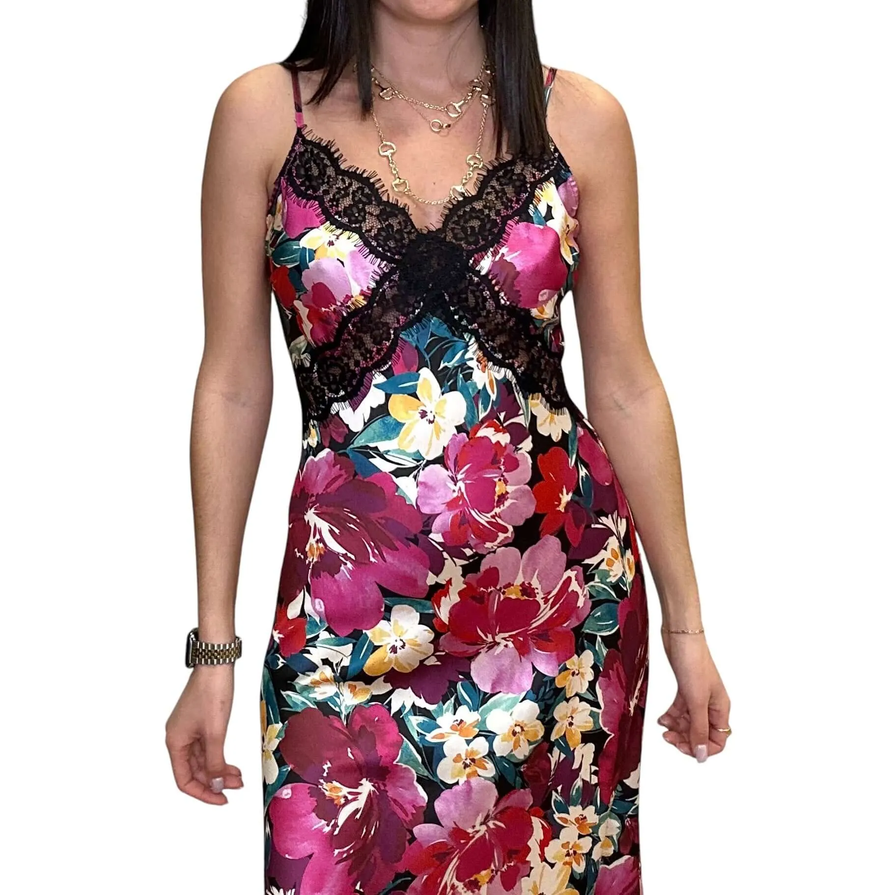 Floral Lace Midi Dress - Radiant Orchid