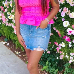 Frayed Denim Mini Skirt