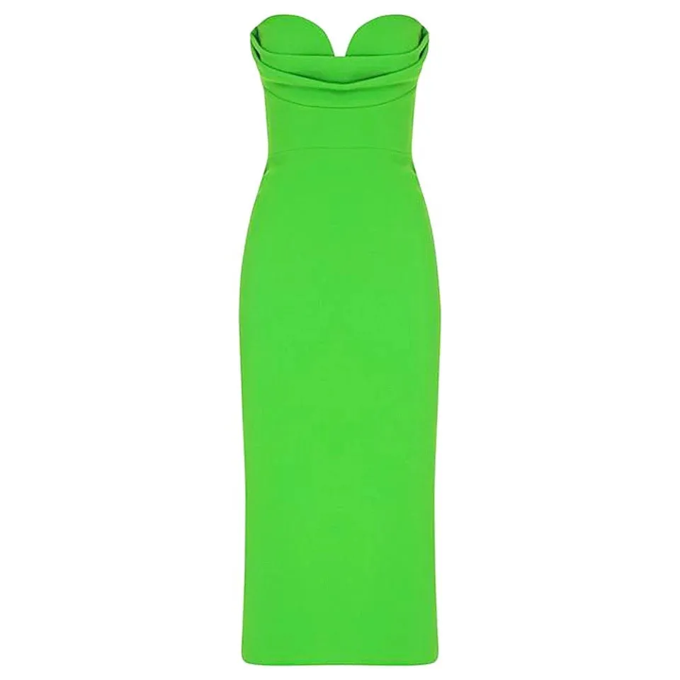 Green Mid Calf Bodycon Bandage dress