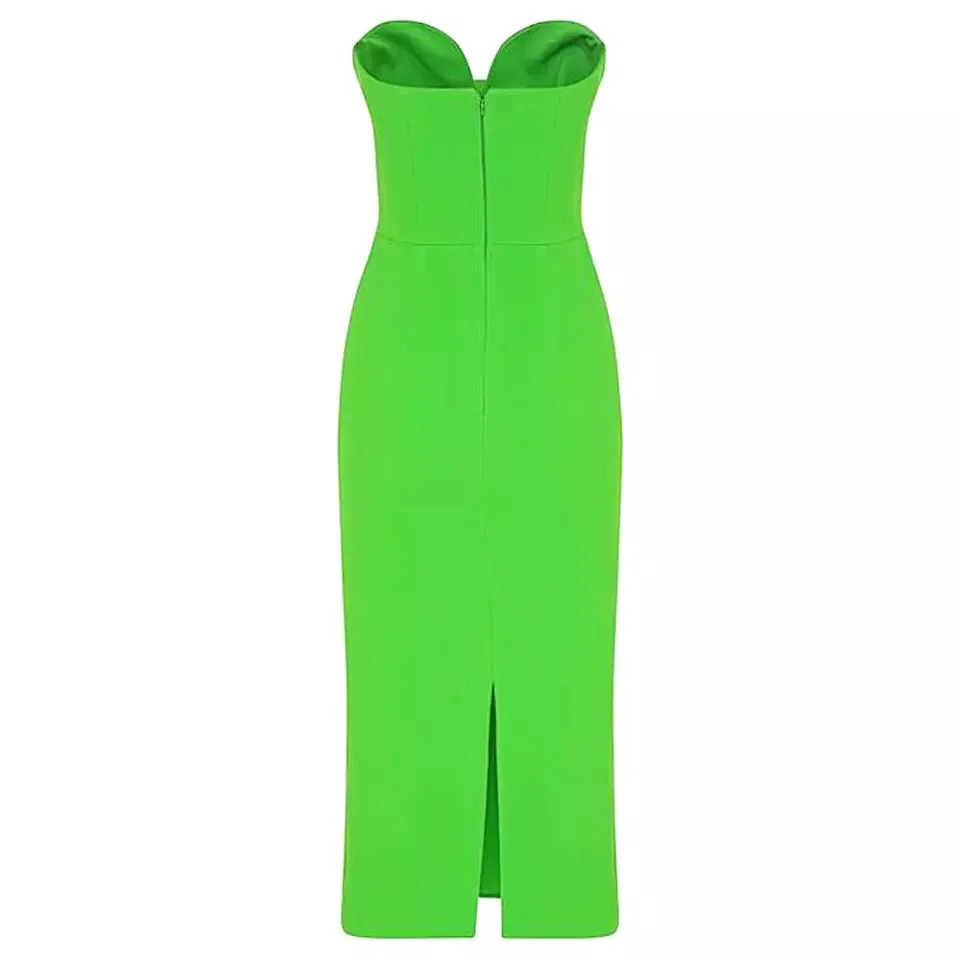 Green Mid Calf Bodycon Bandage dress