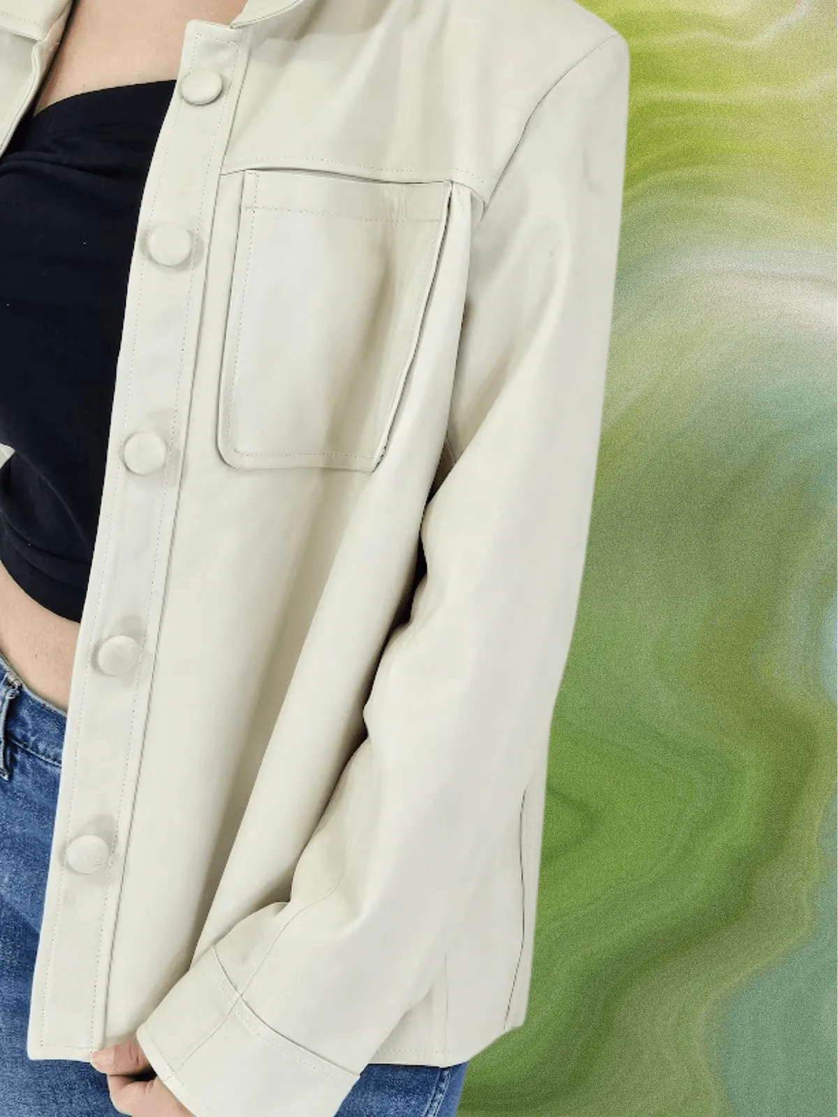 Handcrafted Oversized Women's Sheepskin Leather Jacket – Stylish & Versatile Bone
