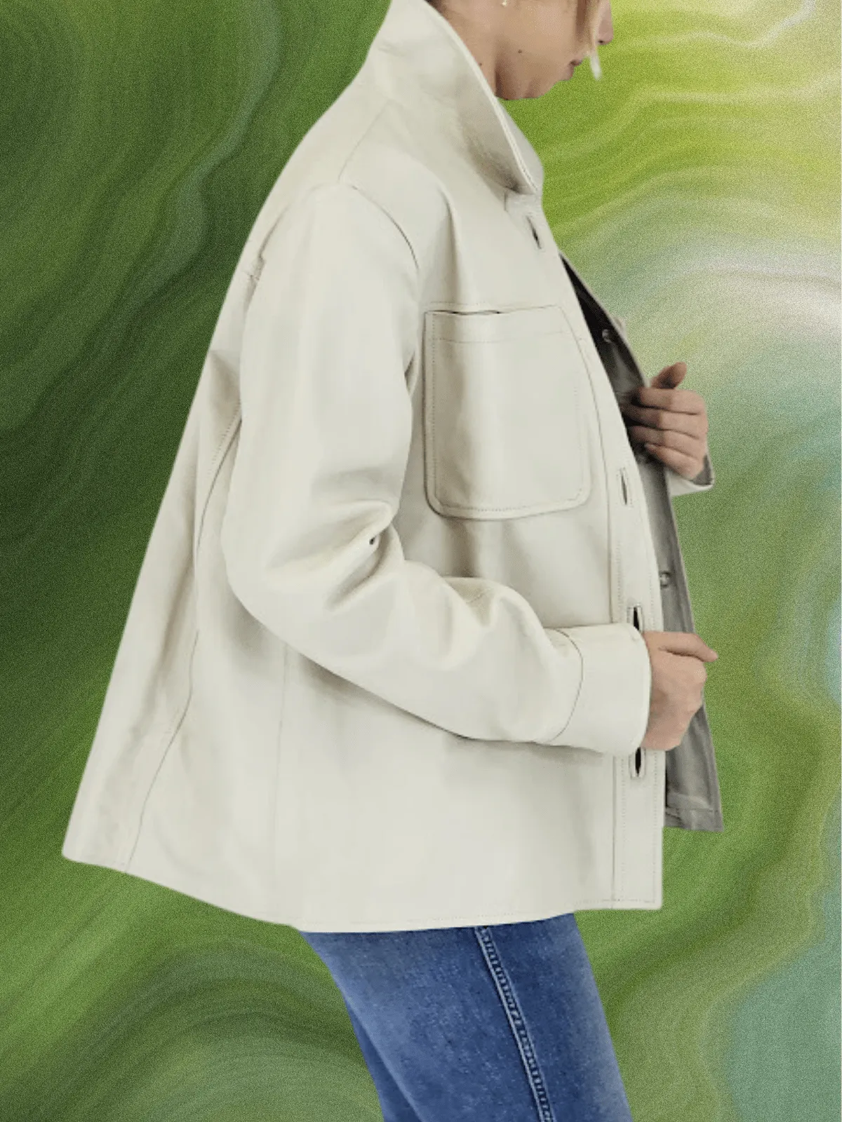 Handcrafted Oversized Women's Sheepskin Leather Jacket – Stylish & Versatile Bone