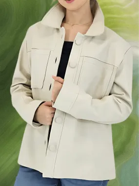 Handcrafted Oversized Women's Sheepskin Leather Jacket – Stylish & Versatile Bone