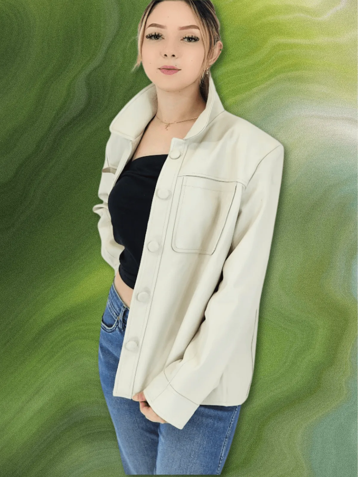 Handcrafted Oversized Women's Sheepskin Leather Jacket – Stylish & Versatile Bone