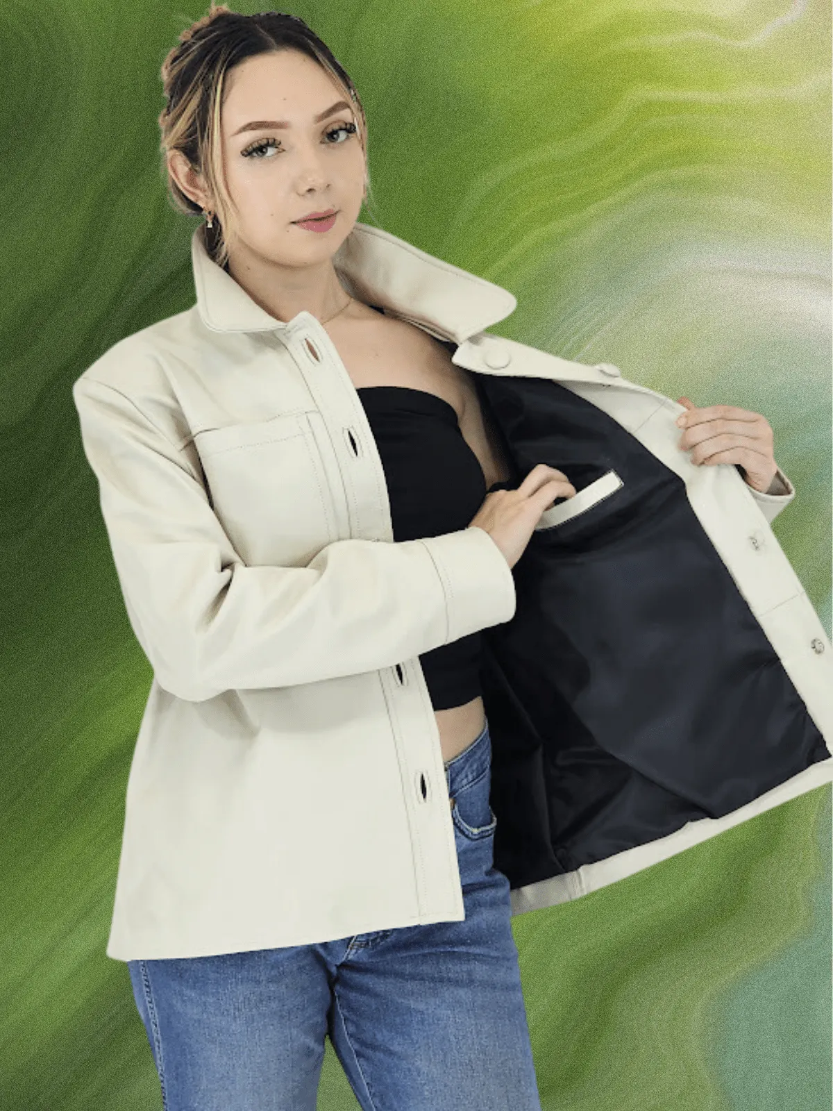 Handcrafted Oversized Women's Sheepskin Leather Jacket – Stylish & Versatile Bone