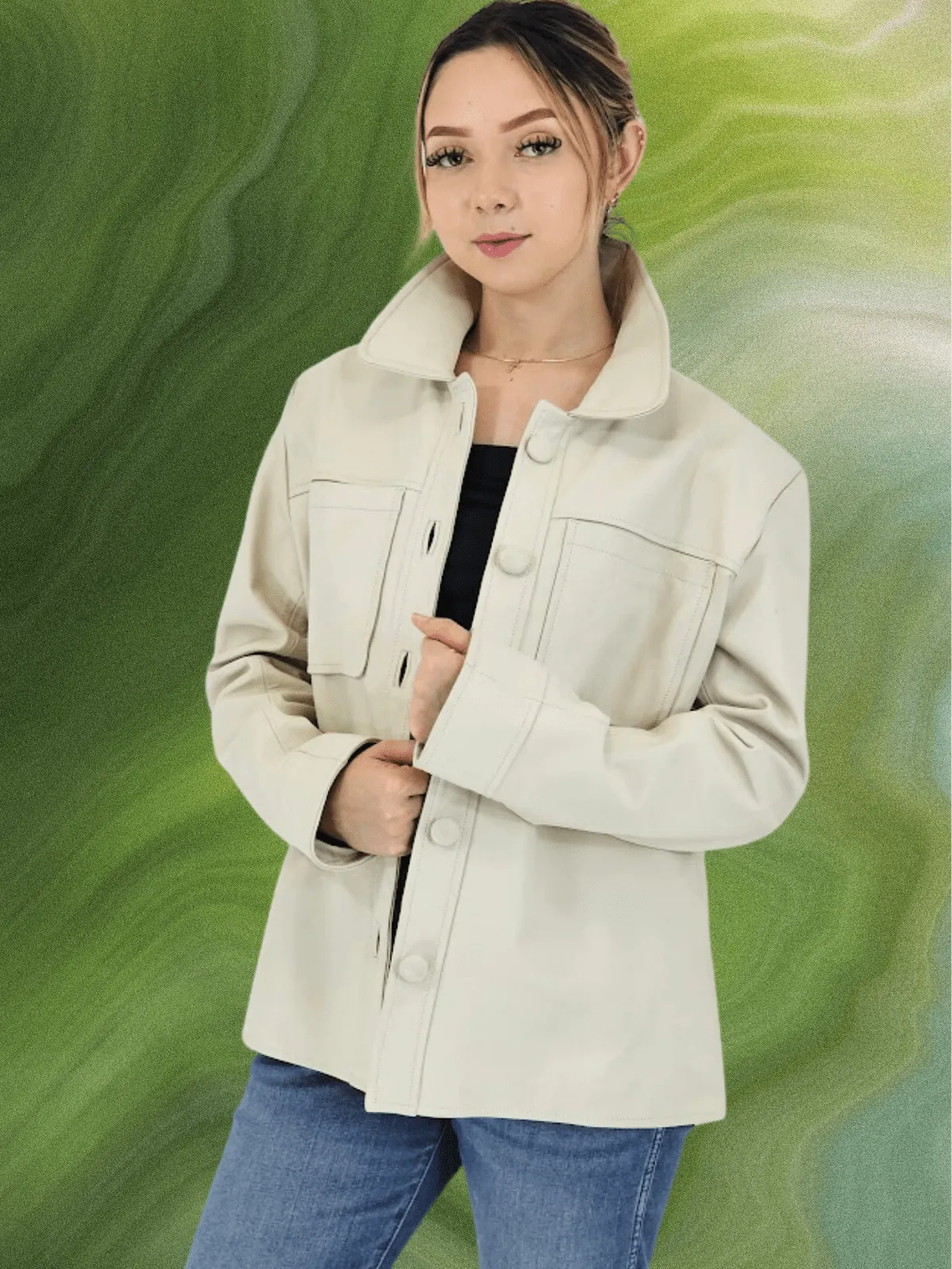 Handcrafted Oversized Women's Sheepskin Leather Jacket – Stylish & Versatile Bone