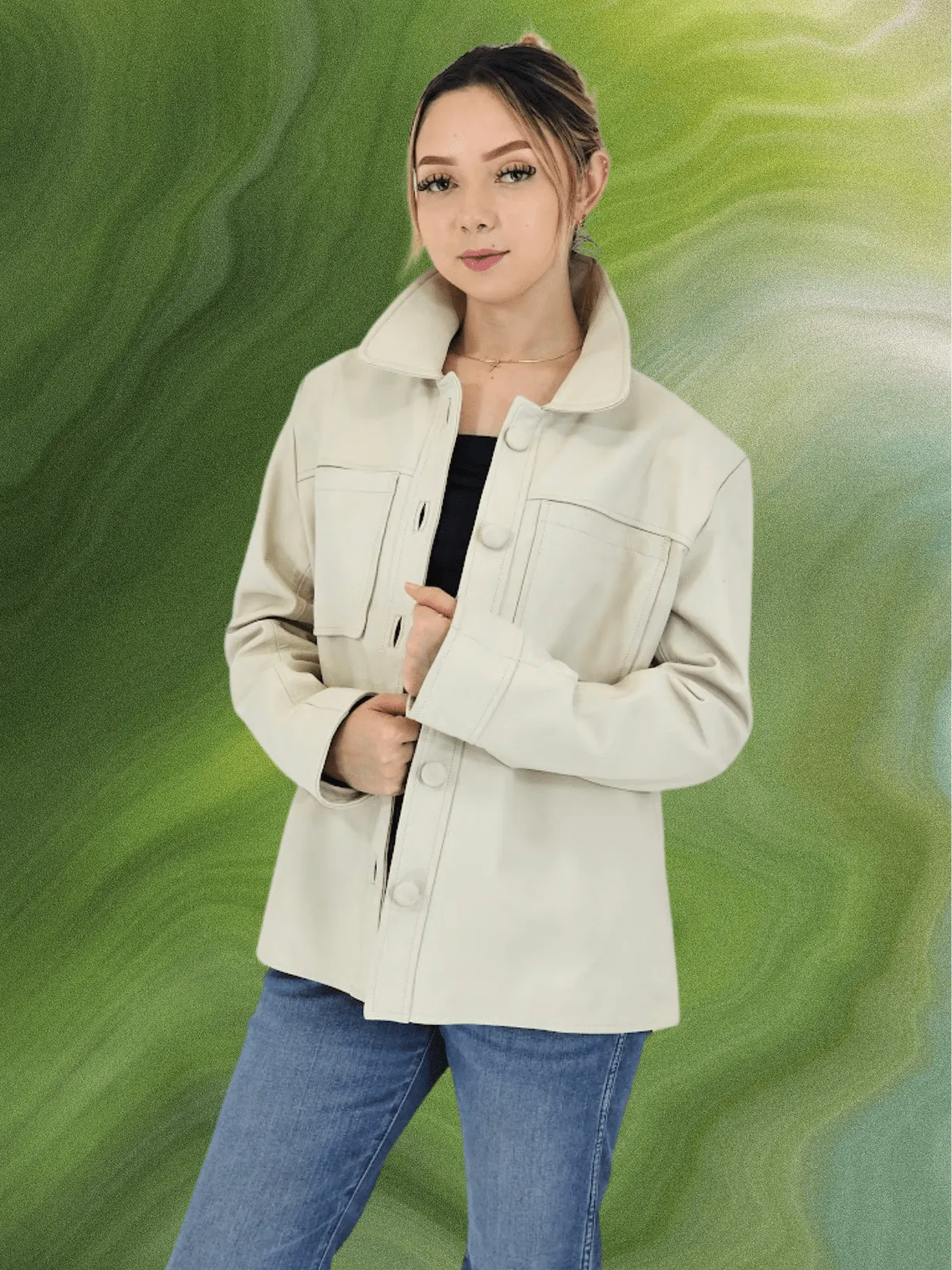 Handcrafted Oversized Women's Sheepskin Leather Jacket – Stylish & Versatile Bone